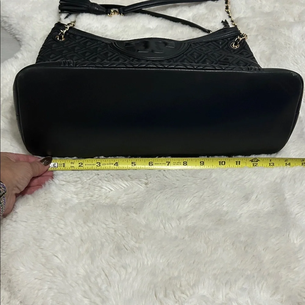 Tory Burch Fleming Black Leather Quilted Tote Bag